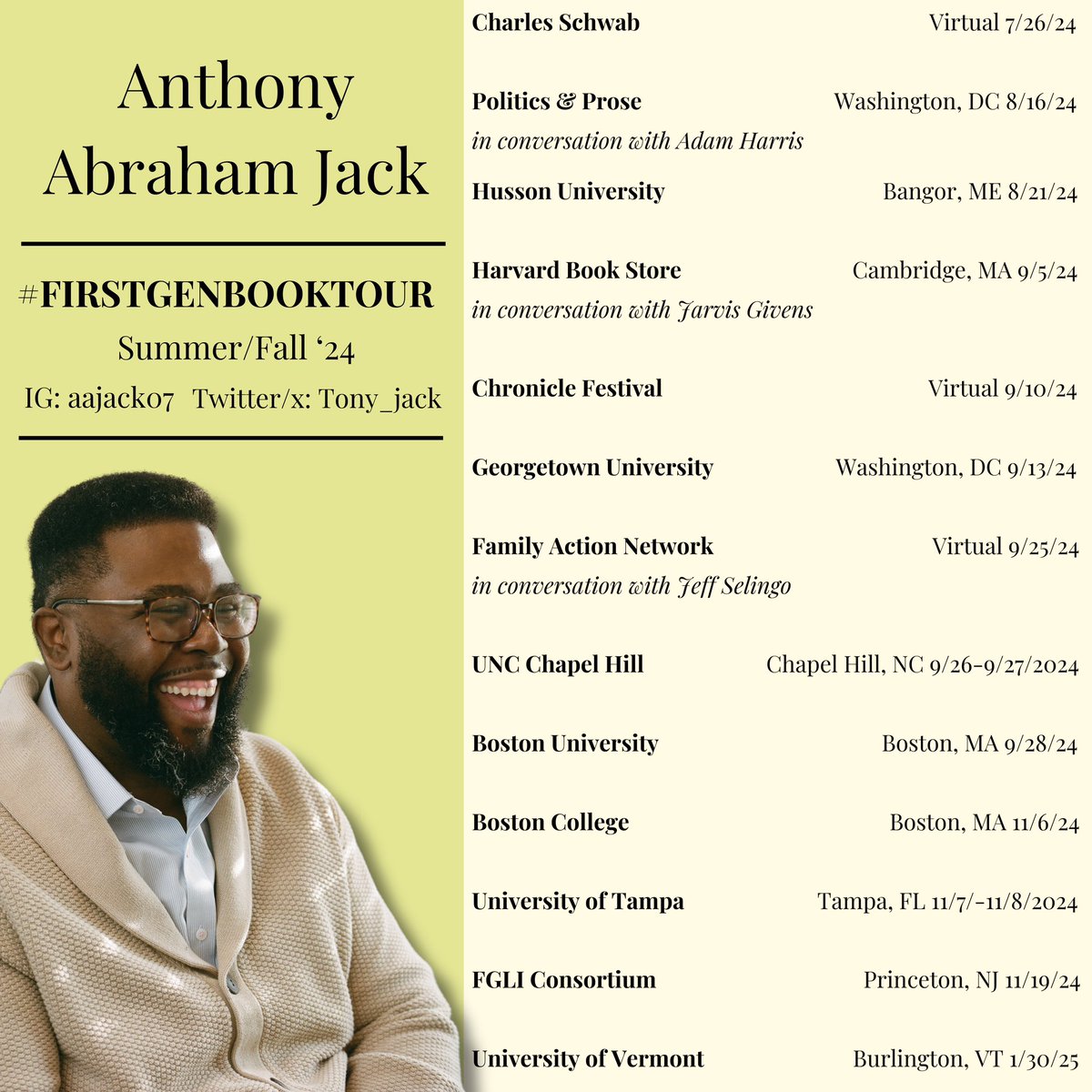 tony_jack's tweet photo. Have Books. Will Travel.
Preliminary Lineup for the Fall!
#ClassDismissed #ThePrivilegedPoor
#FirstGenBookTour https://t.co/8eYjX4ZVBw
