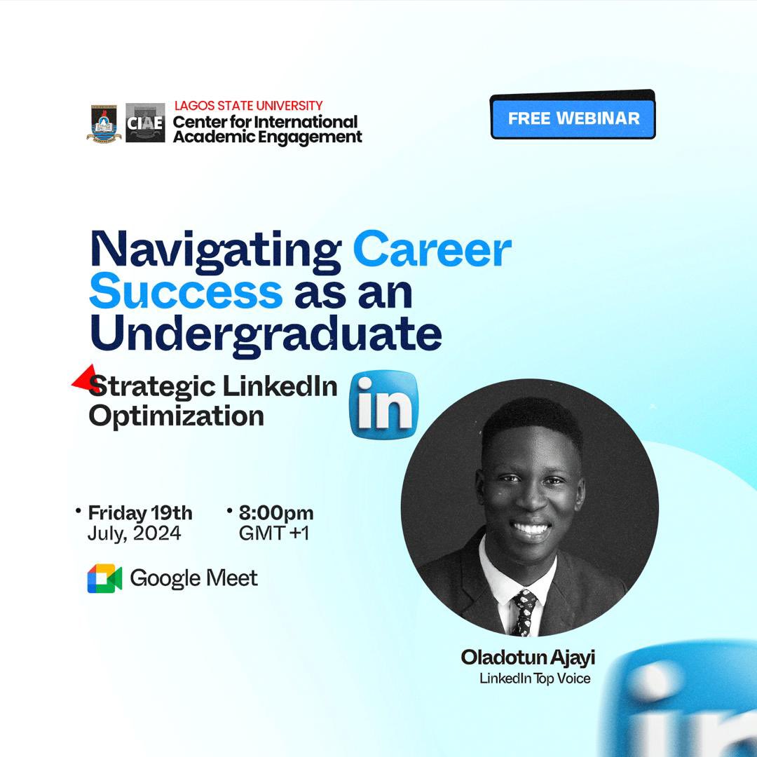 CiaeLasu's tweet photo. Optimize Your Online Presence: Unlock the Power of LinkedIn!

The Centre for International Academic Engagement (CIAE) under the office of the Vice Chancellor, invites you to a training on Strategic LinkedIn optimization, designed to help you enhance your professional online https://t.co/btyAsNJJVO