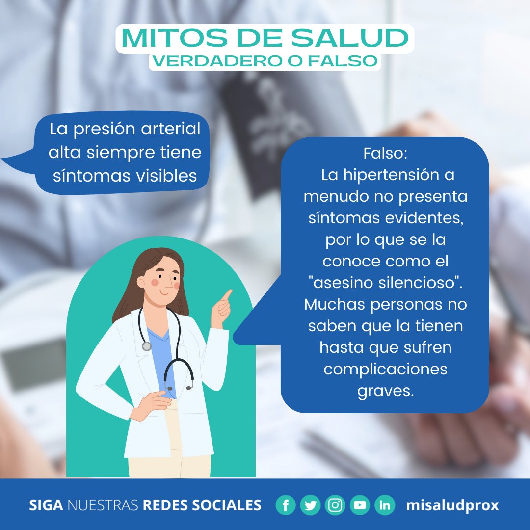 SaludProx's tweet photo. Si tiene que ver con tu salud, no creas todo lo que escuchas.

Consulta a tu médico siempre y vive sanamente.
https://t.co/Z6U5GYJvws

Cuéntanos en los comentarios ¿qué otro mito de salud conoces?
#SaludProx #MitosdeSalud #Salud #presiónarterial https://t.co/EUsOJMVm2G
