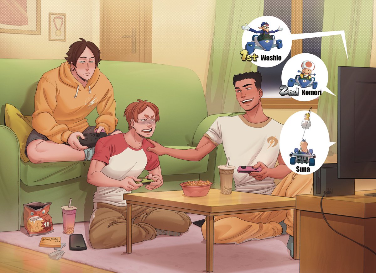 My piece for the <a href="/EJPzine/">BOLT FROM THE BLUE | An EJP Raijin Zine</a> ⚡️ this project was a delight to be part of! 

Had a lot of fun doing their expressions, &amp; I feel Suna would suck at any game that isn’t on mobile, Komori is extremely competitive and Washio is just perfect ✨

Don’t miss your chance to get the zine 💥