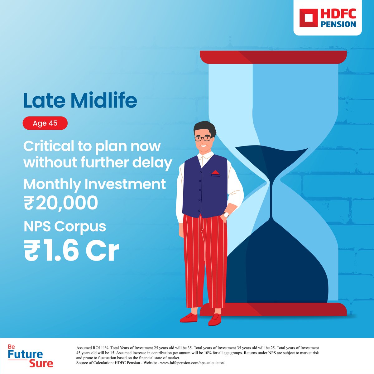 HDFCPension's tweet photo. Time is of essence when it comes to being Future Sure.
Start securing your retirement by investing in NPS from a young age.

To open your National Pension System account visit our website https://t.co/goZASQndYk

#NPS #FutureSecure #FinancialFreedom 
@PFRDAOfficial https://t.co/YnUnAI2p89