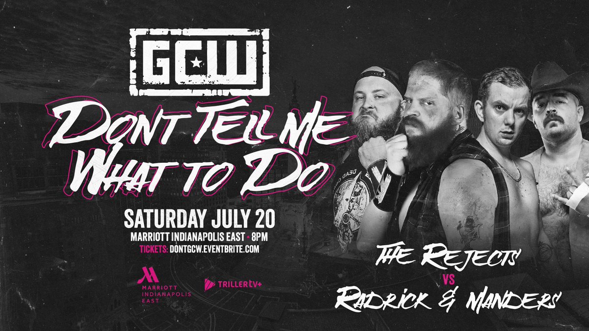 GCWrestling_'s tweet photo. Due to Injury, Jordan Oliver &amp; VIF will not compete on 7/20 in Indianapolis.

The following changes have been made to the card:

Myron Reed
vs
Jack Cartwheel

Mutha Fatha
vs
Blake/Mercer

Rejects
vs
Cole/Manders

Tix:
https://t.co/aMgTIy30Yz

Watch LIVE on @FiteTV+
Sat 7/20 - 8PM https://t.co/HsGdtDwI93