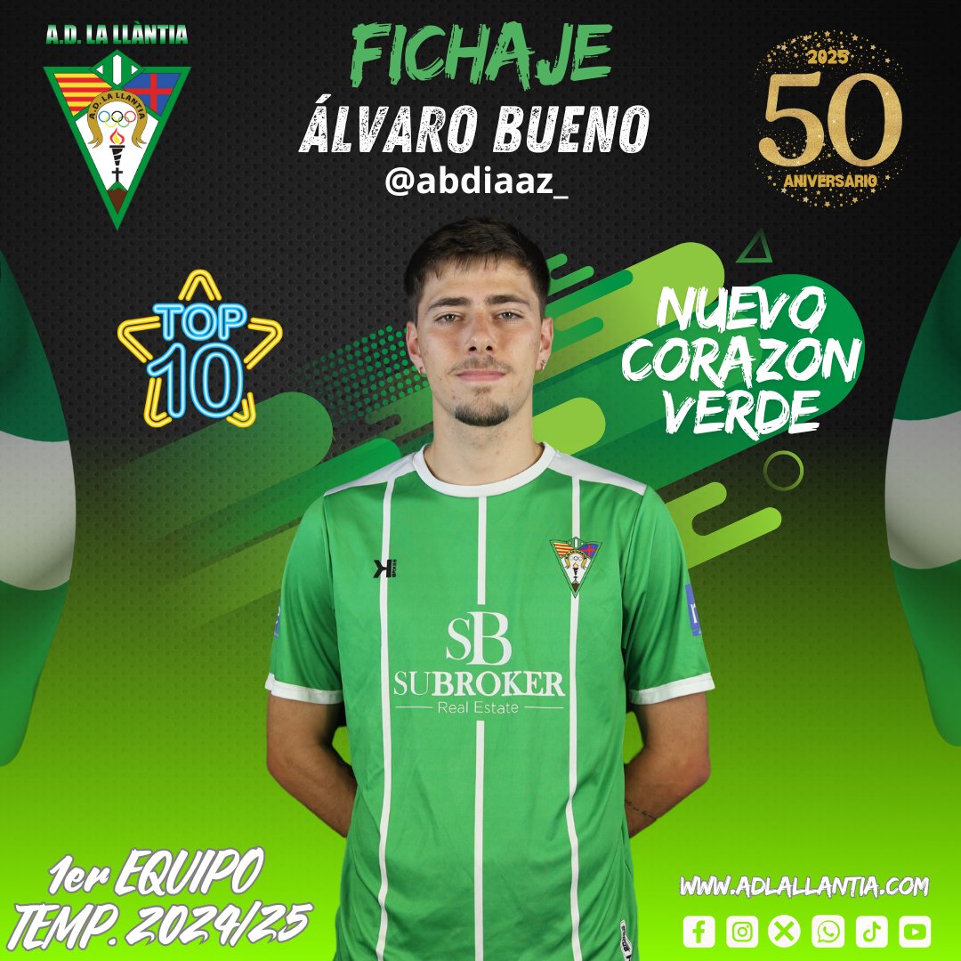 LaLlantiaAD's tweet photo. FICHAJE✅ PRIMER EQUIPO
ÁLVARO BUENO ⚽️ @Abdiaaz_ 
Bienvenido a los corazones verdes.💚
Serás parte de la historia del club en su 50 Aniversario.
#corazonesverdes 💚 
#mataro #futbolcat #catalunyafutbol
@matarocat
#matarofutbol
@EsportiuMaresme
@parlemdesports
@CatalunyaFtbl https://t.co/MDZoEPxnsW