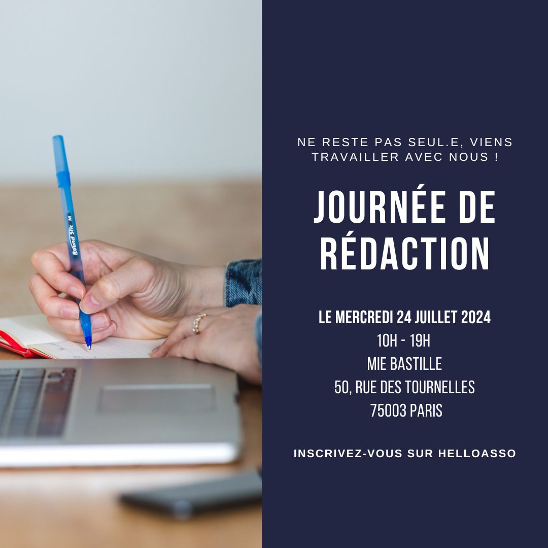 Parentheseidf's tweet photo. ☀️ Journées de rédaction juillet ☀️

Tu es doctorant.e ? Participe à nos journées pour booster ta thèse cet été !

📅  16, 23, 24, 26 juillet
📍  La Maison étudiante, 50 rue des Tournelles 75003 Paris

➡️ Inscription https://t.co/vXeVvoBxfN
🎟 5€ (boissons et snacks inclus☕) https://t.co/FwQ0mnRSgK