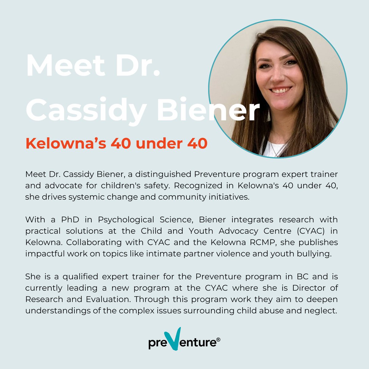 Congratulations to PreVenture trainer, Cassidy Biener on being named one of Kelowna's top 40 under 40!