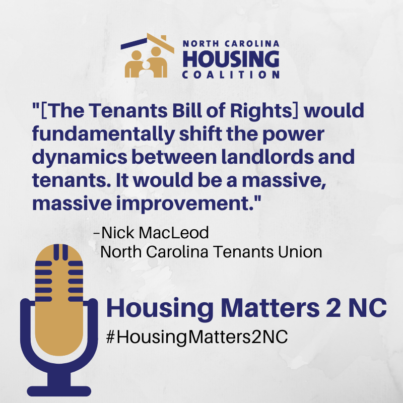We spoke with Nick MacLeod of the NC Tenants Union about the National Tenants Bill of Rights. Listen now on #HousingMatters2NC: nchousing.org/housing-call-j…