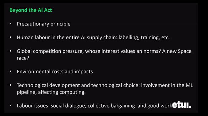 GlenKCampbell's tweet image. 3/🤖
Among the points @APonceETUI advocated: the precautionary principle should be part of the conversation, including the AI act! We need more human controls and we (staff and unions) need to be involved early on in the implementation of AI in our organisation.