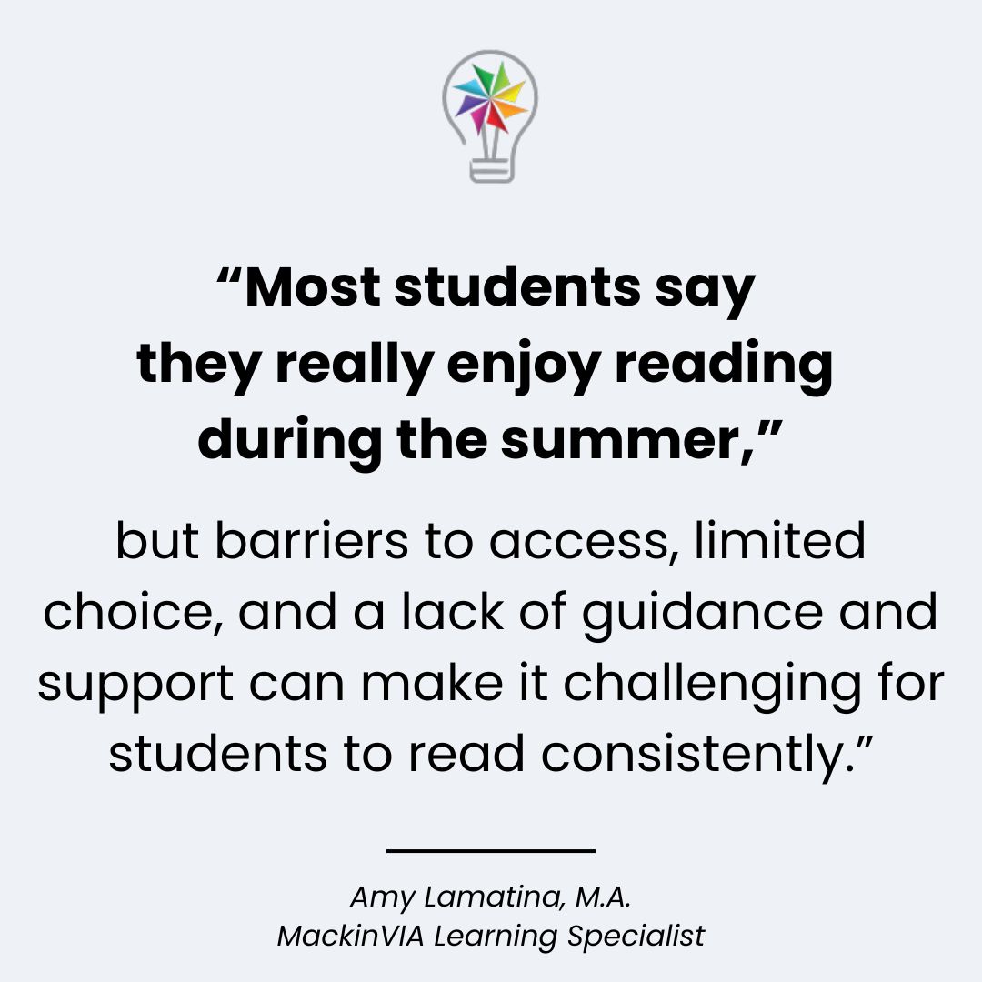 MackinVIA's tweet photo. Eliminate summer reading barriers with Amy's favorite tips for supporting readers outside of school with #MackinVIA! 💻✨

Read the blog: https://t.co/9kDhXiqEAk https://t.co/TiT3fJdhBT