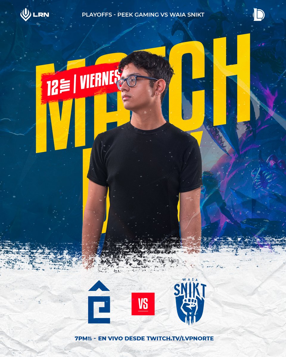 WaiaSnikt's tweet photo. ¡A UN PASO DE LA GRAN FINAL! 😎✌️
Un día importante para el equipo, nos jugaremos el todo por el todo.✊

🗓️Playoffs | Semifinales | ¡ES HOY!
⏰19:00 🇪🇨🇨🇴 
🆚@peek_gaming

#LRN #GoWS #LaGarra | @lvplolnorte https://t.co/nGB123nuDY