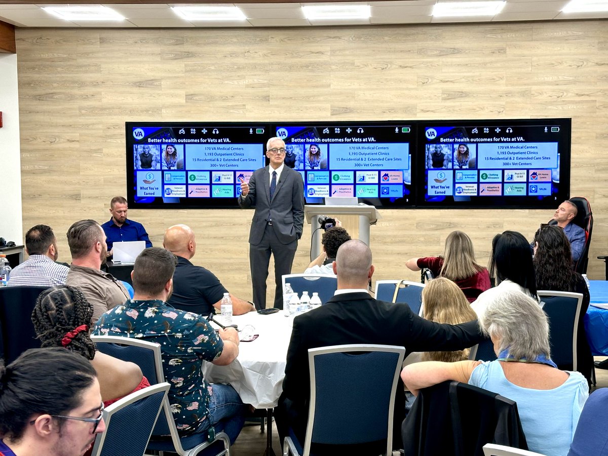 WarriorGmr's tweet photo. Our discussion with the Secretary of the VA was incredibly insightful! Experimental medications, a large push for digital services and gaming communities, and a substantial decrease in claims processing are highlights for the year so far. Tune into our Twitch for more panels! https://t.co/beExf693oY