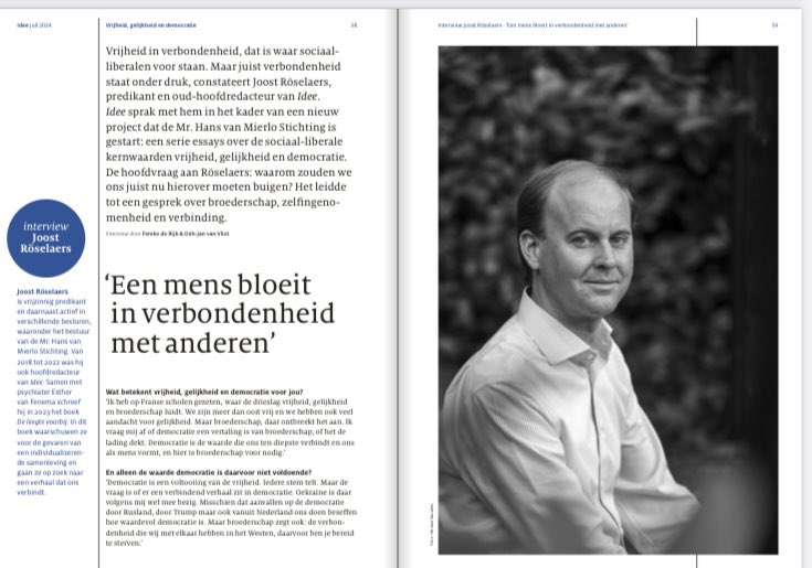 Interview over het sociaal-liberale uitgangspunt ‘vrijheid in verbondenheid’ voor het tijdschrift Idee van de Van Mierlo Stichting: