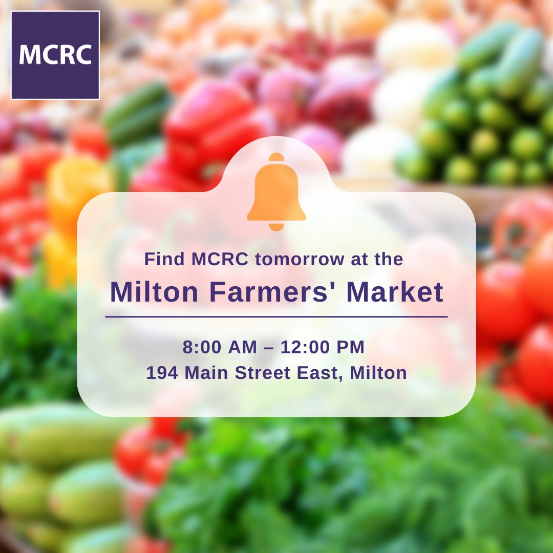 Join MCRC at the Milton Farmers' Market tomorrow, Saturday July 13th from 8AM-12PM to learn more about our upcoming On the Green Charity Golf Tournament, Family Fun &amp; ACT Summer Programs, and other MCRC events and programs - We hope to see you there!
#MiltonFarmersMarket #Milton