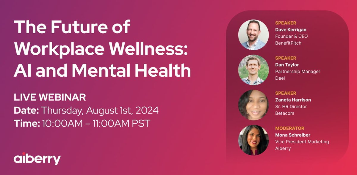 Calling all HR leaders, benefits brokers, and corporate wellness platforms! Join us for our first webinar on workplace mental wellness!   #mentalhealth #humanresources #employeebenefits
hubs.li/Q02GpxJp0