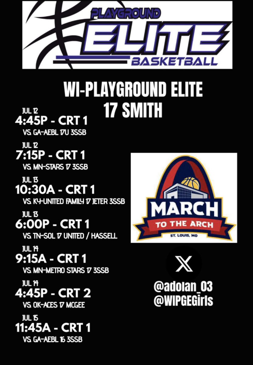 Addison Dolan (@adolan_03) on Twitter photo Come watch me and my team <a href="/WIPGEGirls/">Wisconsin Playground Elite</a> this weekend at the <a href="/USJN/">USJN</a> #MarchToTheArch! <a href="/Coach_Harrell/">Wyketha Harrell</a> <a href="/coachkvaughn/">Katie Vaughn</a> <a href="/CoachDeonT1/">Coach Deon Thomas</a> <a href="/CoachK_40/">Kari Kerkhoff</a> <a href="/CoachTheoDean/">Coach Theo Dean</a> <a href="/UISWBB/">UIS Womenโs Basketball</a> Come watch me and my team <a href="/WIPGEGirls/">Wisconsin Playground Elite</a> this weekend at the <a href="/USJN/">USJN</a> #MarchToTheArch! <a href="/Coach_Harrell/">Wyketha Harrell</a> <a href="/coachkvaughn/">Katie Vaughn</a> <a href="/CoachDeonT1/">Coach Deon Thomas</a> <a href="/CoachK_40/">Kari Kerkhoff</a> <a href="/CoachTheoDean/">Coach Theo Dean</a> <a href="/UISWBB/">UIS Womenโs Basketball</a>