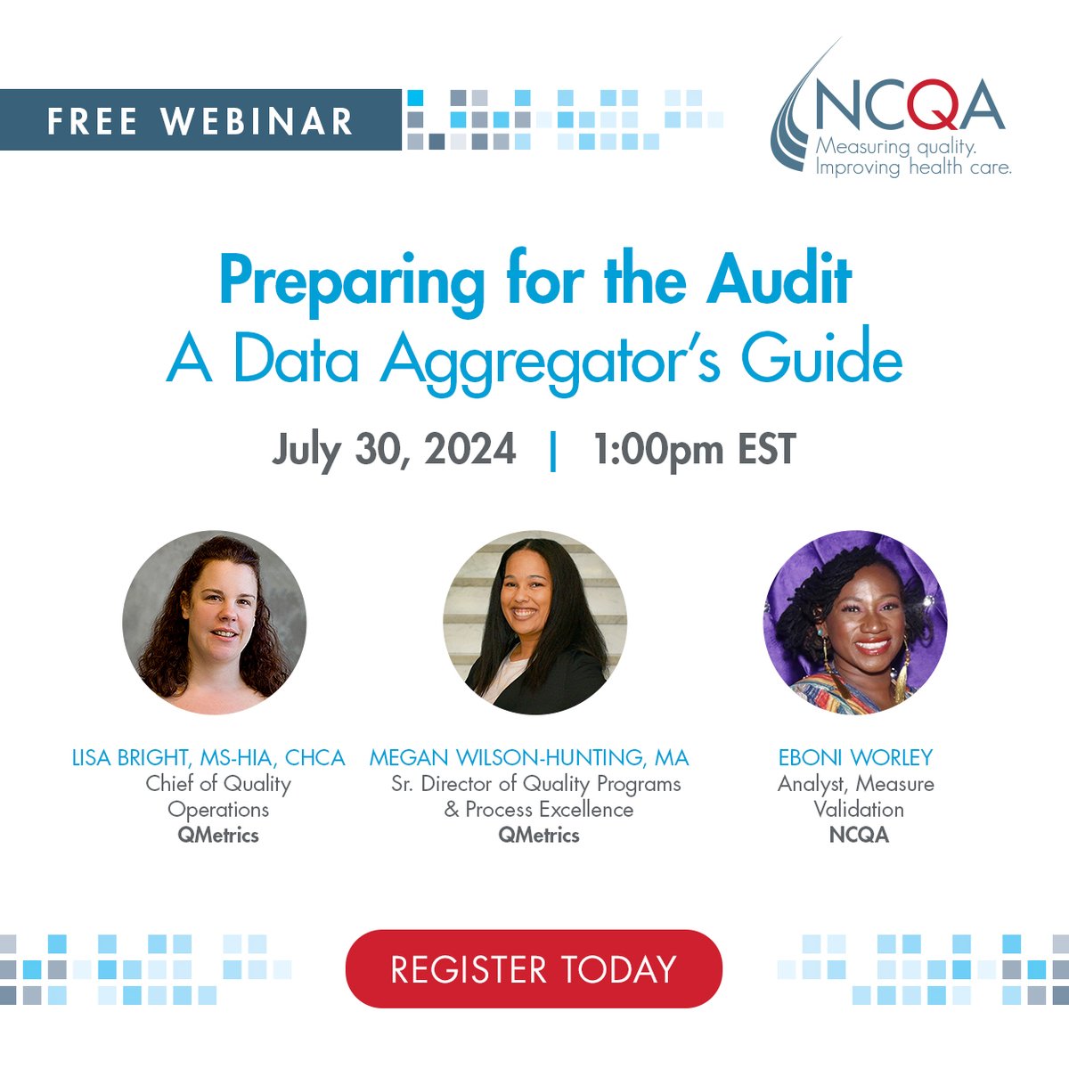 NCQA's tweet image. Join #NCQA and #QMetrics for a free webinar to learn about the validation methodology, HEDIS® standard supplemental data and best practices to ensure a smooth audit. Register for this free webinar today and enhance your validation process: bit.ly/3LnjOKS

#DAtaAggregator
