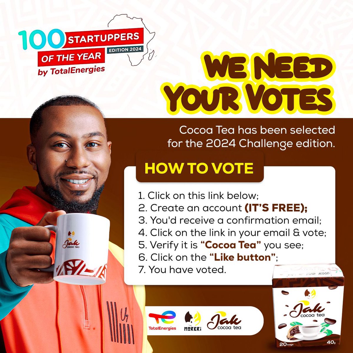 LydiaGold25's tweet photo. Cocoa Tea Needs YOU to Brew Up a Win at The Total Energies Challenge ☕

We're brewing with excitement to announce that Cocoa Tea CMR has been selected for *The Total Energies Startupper of the Year Challenge!* This is a HUGE opportunity for us, and we need your vote to make. https://t.co/cRbzKouSZa