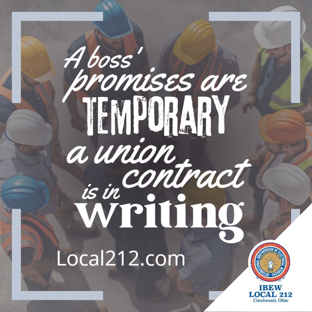 Thinking about your future &amp; your family's security? Join the IBEW, where our members have a written contract, ensuring fair pay &amp; benefits. No more relying on empty promises from the boss. Protect your livelihood and build a brighter future with us! #IBEW #Union #Salting #JoinUs