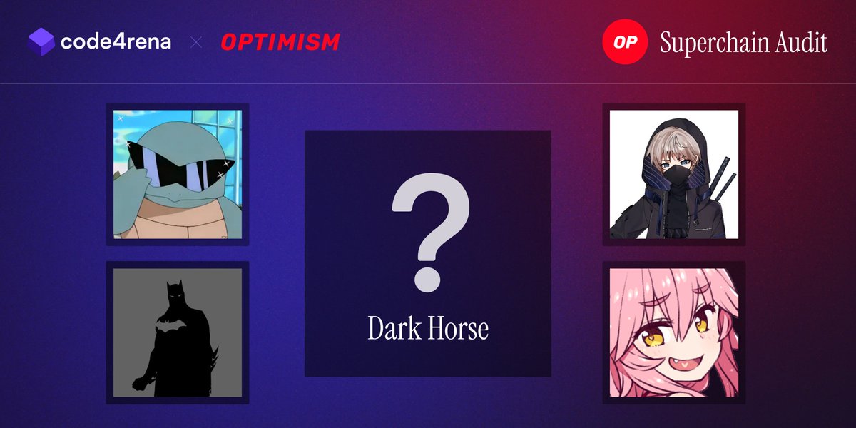 🐎 ENTER THE DARK HORSE ERA OF C4

In the OP Superchain audit, EVERYONE is invited to compete against the 2v2 Pro League teams

The DARK HORSE BONUS lets you maximize your winnings by matching or outperforming one or both teams

How it breaks down 👇
