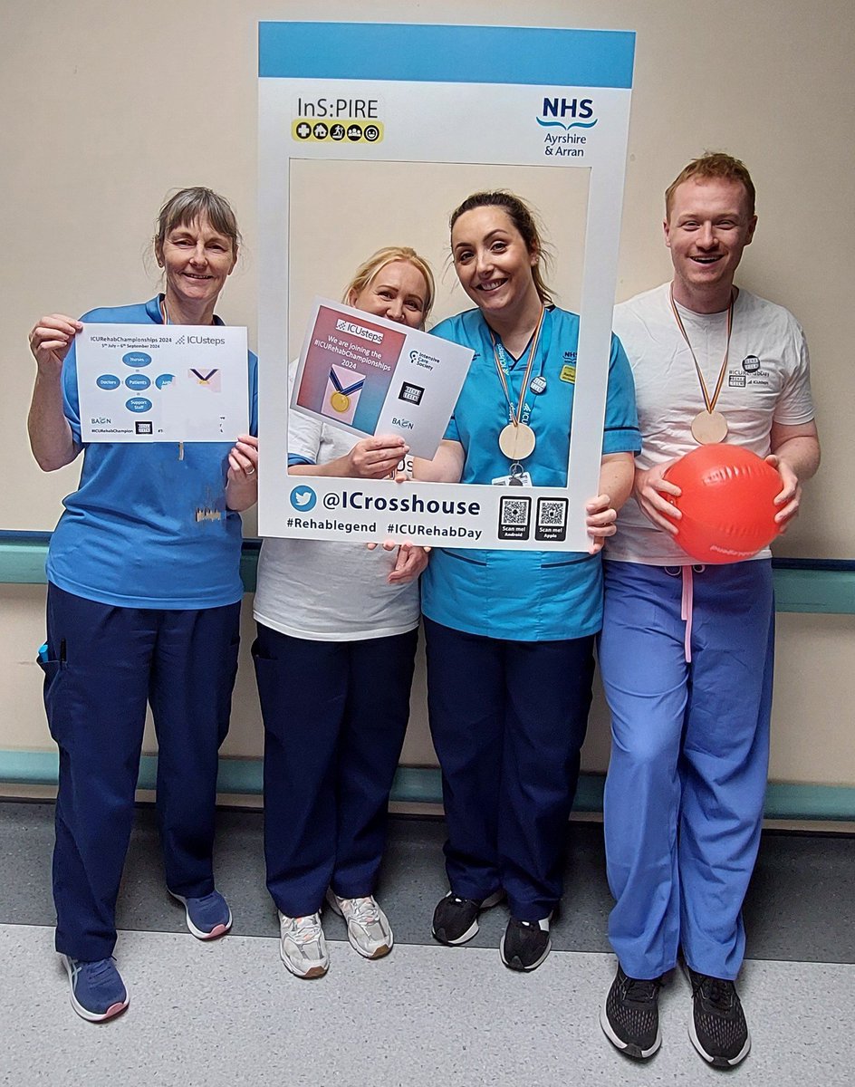 champagnebird's tweet image. Here goes #ICURehabChampionships 2024 launched today, Crosshouse with all  MDT taking part.
1st patient recruited 😁💪
Looking forward to adding their goal setting for this  at our weekly MDT rehab meeting. It may become core element of our meetings..
@AAAnaesthetics @RachelC_OT