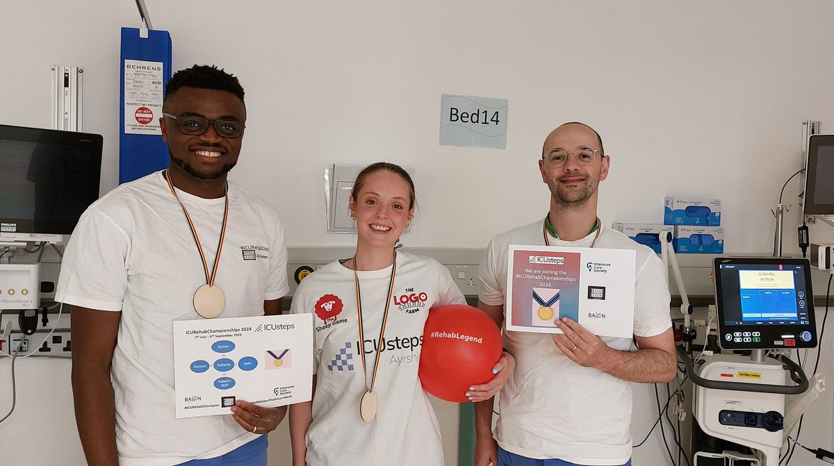 champagnebird's tweet image. Here goes #ICURehabChampionships 2024 launched today, Crosshouse with all  MDT taking part.
1st patient recruited 😁💪
Looking forward to adding their goal setting for this  at our weekly MDT rehab meeting. It may become core element of our meetings..
@AAAnaesthetics @RachelC_OT