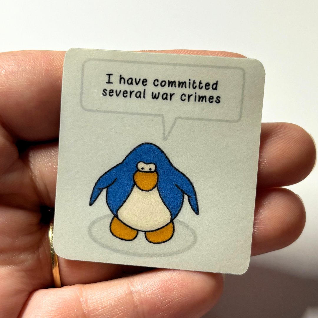 khughesdesigns's tweet photo. I find myself so bloody funny

#clubpenguin #handmade #handmadesticker #smallbusiness #throwback #y2k #2000s https://t.co/Rq20BEibCK