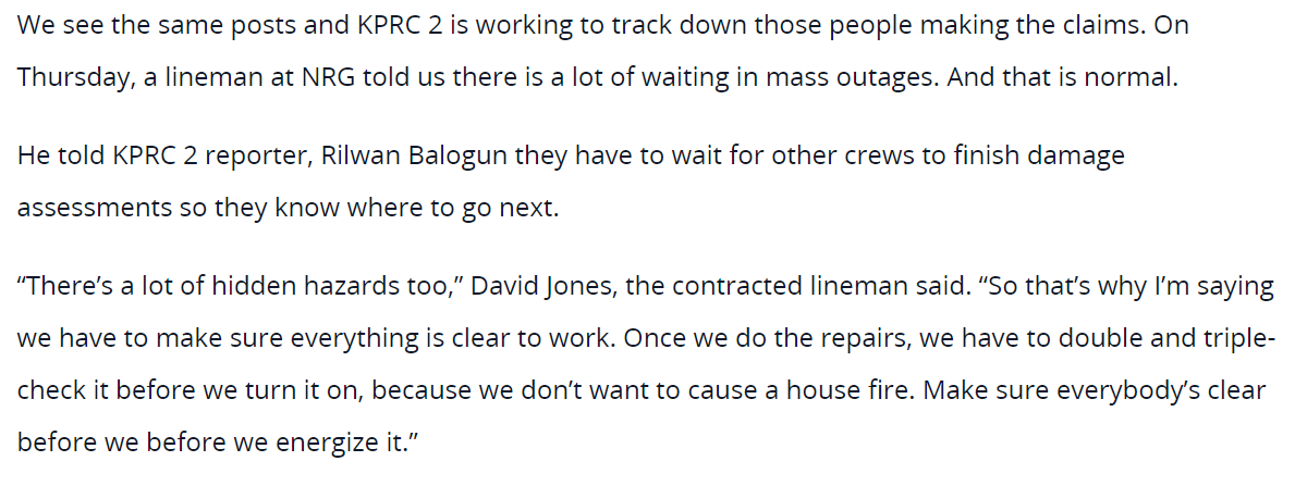 klenciso's tweet photo. @ArtOfDialogue_ @CenterPoint Why are CenterPoint Energy workers sitting, waiting at staging areas? (https://t.co/koHQDPkE9c) https://t.co/yq2nsktwKU