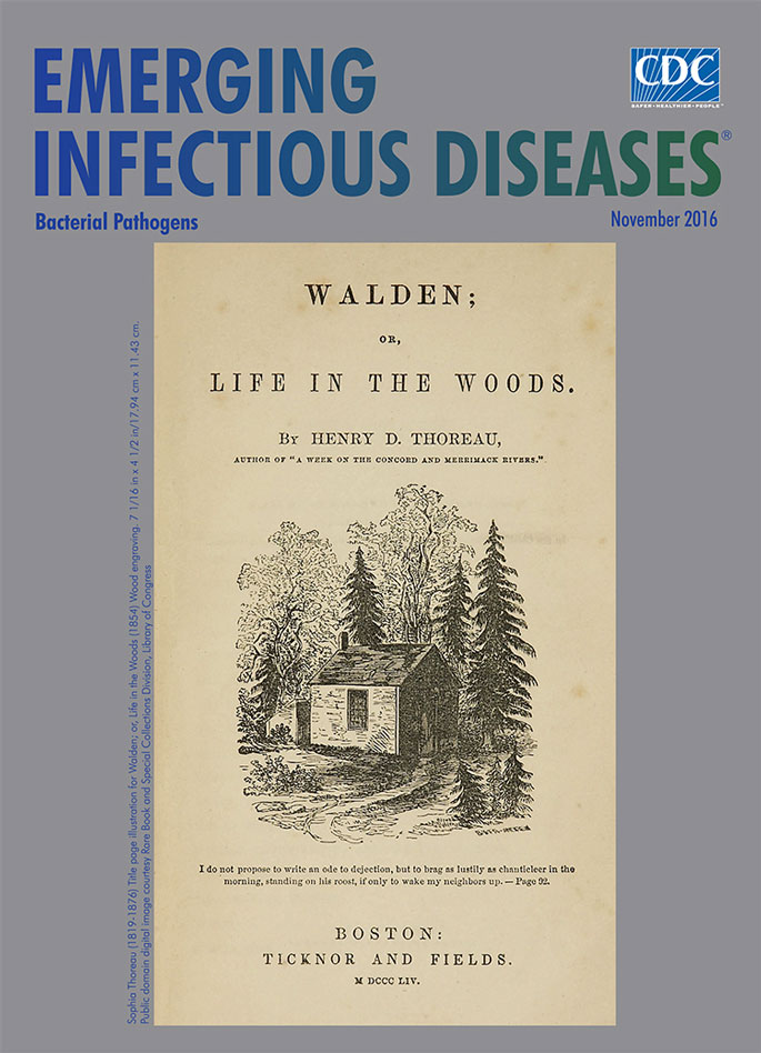 American writer, naturalist, philosopher, transcendentalist Henry David Thoreau was BOTD 1817. The cover of "Walden; or, Walk in the Woods," illustrated by his sister Sophia, was featured as the cover image for this issue of Emerging Infectious Diseases: wwwnc.cdc.gov/eid/article/22…