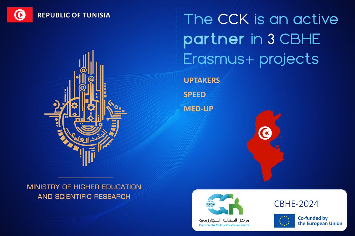 CBHE-2024 call: Tunisia is a potential partner in 5 Erasmus+ CBHE projects. The #CCK is an active partner in 3 Projects.
Erasmus+ Tunisia