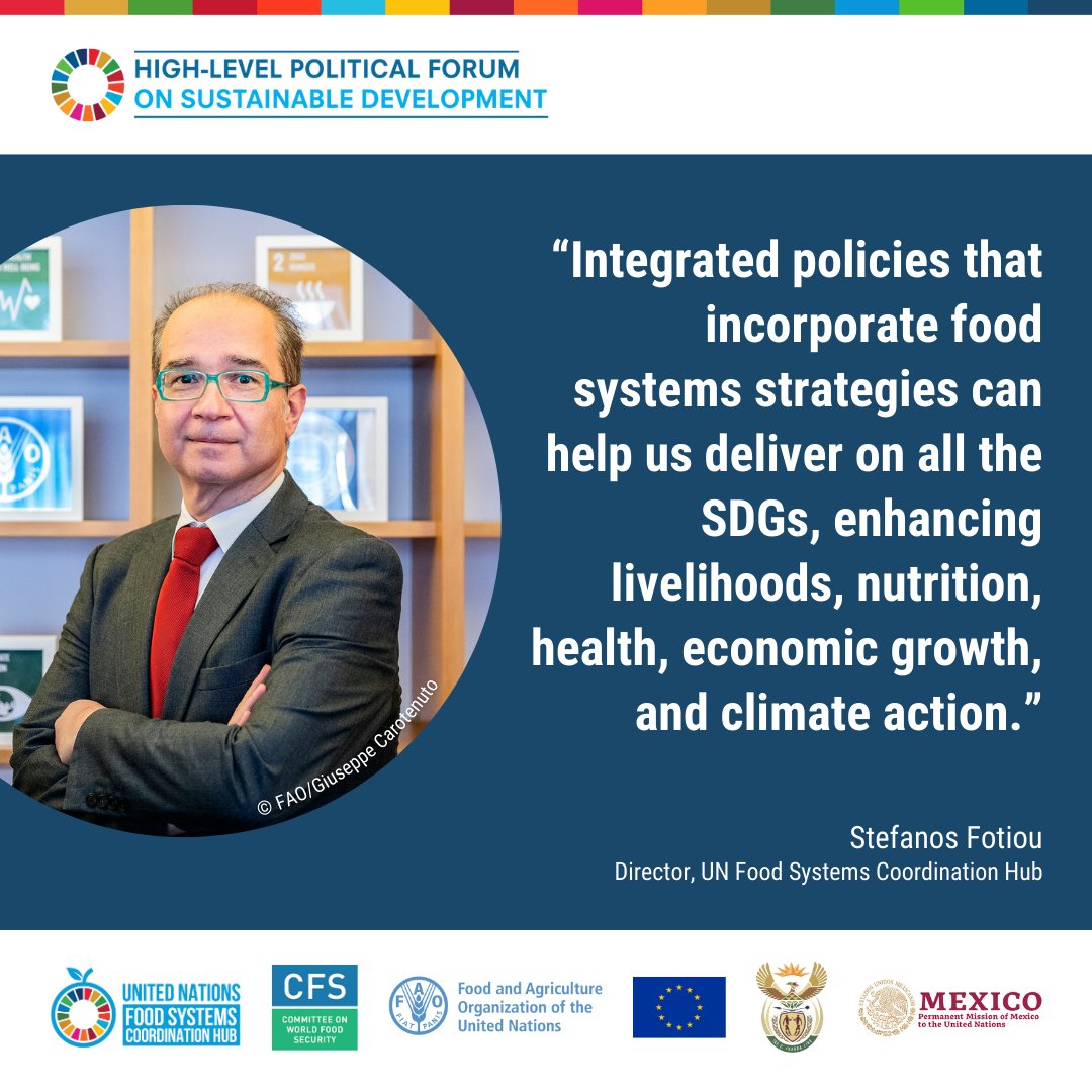 FoodSystems's tweet image. In his closing remarks at our #HLPF side event, Hub Director @StefanosFotiou echoes the UN Secretary-General’s Call to Action at #UNFSS2023, which advocates for incorporating #FoodSystems strategies into all national policies for sustainable development 🌏 #SDGs