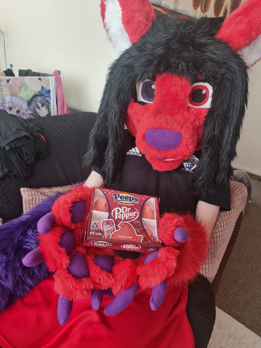 MetalGearHazumu's tweet photo. My sister got me some Dr Pepper Peeps.

#Furry #Fursuit #Fursuiter #FurryFandom #Sodaroo #FursuitFriday #PEEPSONALITY https://t.co/KbciLLNGie