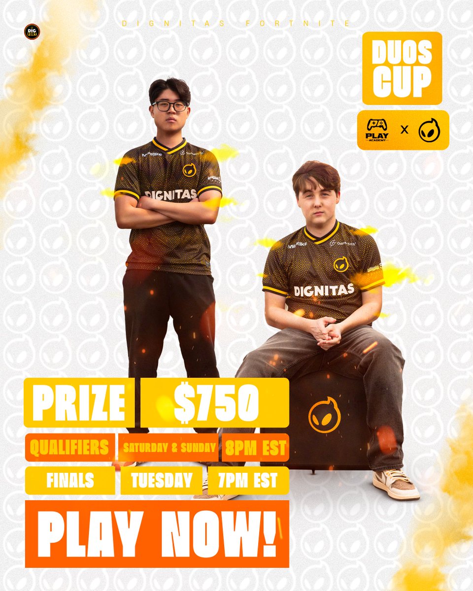 DignitasFN's tweet image. 🏆$750 USD DUO CASH CUP
💰Qualifiers: Saturday &amp;amp; Sunday @ 8pm EST | Final: Tuesday

🔴NA-Central DIGNITAS X @PlayAcademy CUP

In order to play, you must:
📍Retweet &amp;amp; Tag your DUO!
📍Follow @DignitasFN @PlayAcademyGG 
📍Join DIGFort Discord (Link Below👇)