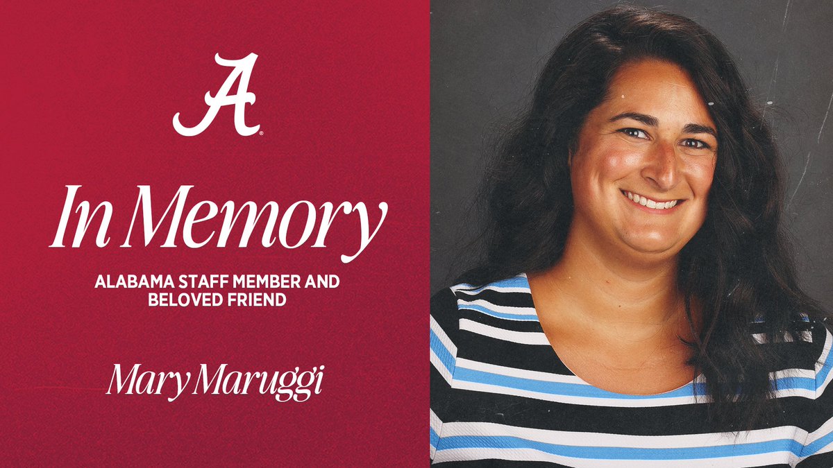 UA_Athletics's tweet photo. Alabama Athletics mourns the passing of staff member Mary Maruggi. Our thoughts and prayers are with her family and friends.
🔗 https://t.co/jmrRUxAfBa https://t.co/tUa4bpQ0Xw