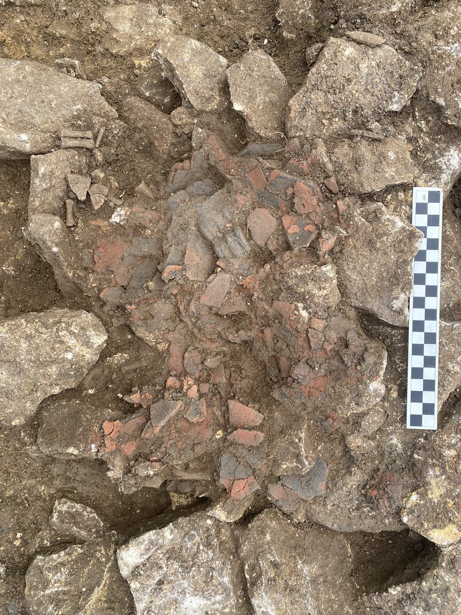 richardhosgood's tweet photo. Into the circular Roman house now and finding hobnails, pots (squashed!) and animal bone. A Roman spoon outside too. Not much time left to resolve the form and function but hopes are high. The hearth tomorrow…. #Archaeology #Wellbeing #veterans @CotswoldArch @thetimeteam https://t.co/BBpFxLqOcL