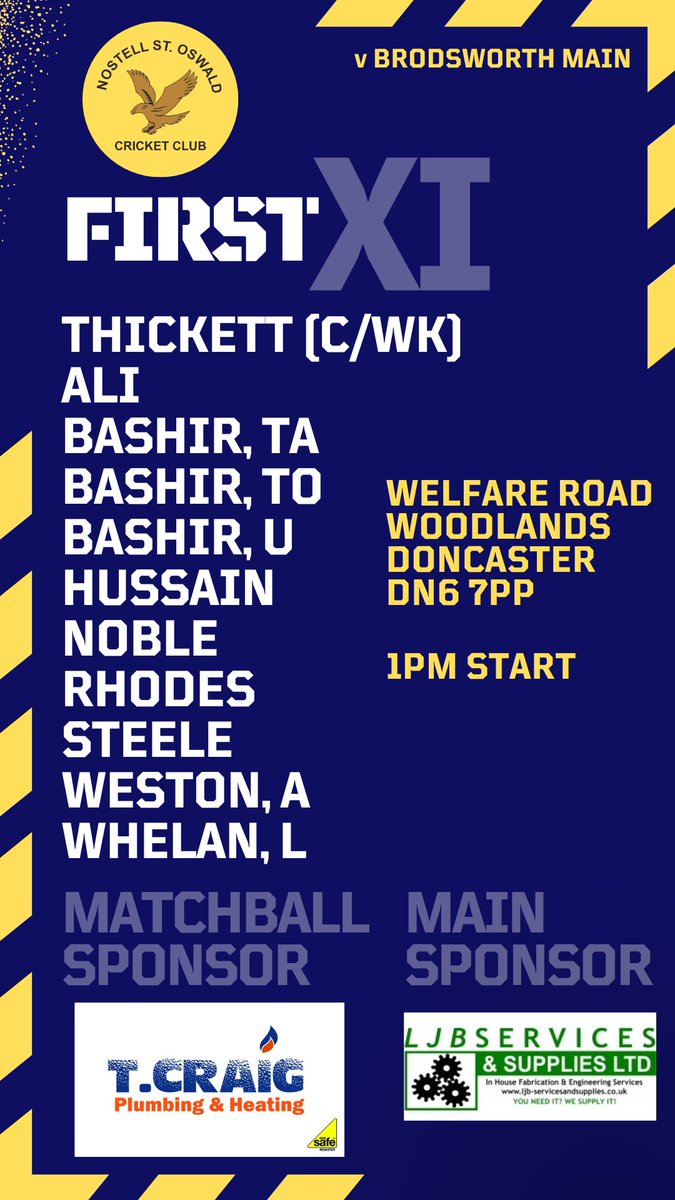NostellstOcc's tweet image. 🏏Saturday Selections

1⃣️ Noble retains his place after a superb knock last week. Luke Weston, Andy Rhodes, Akeel Ali all go up from the 2s, and Lincoln Steele is also named.

A big thanks to ball sponsor T. Craig Plumbing &amp;amp; Heating.

1/2
#UpTheaEagle