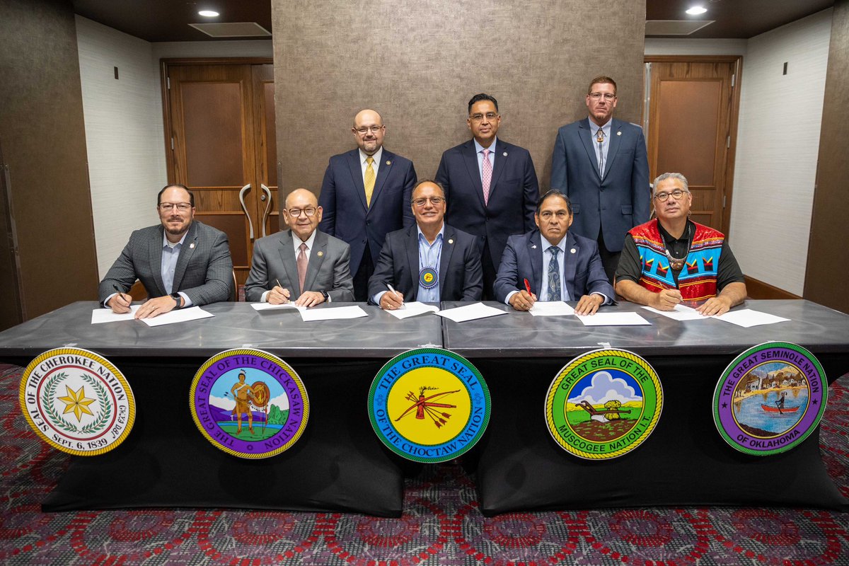GovAnoatubby's tweet photo. The Chickasaw Nation, along with our partners in the Inter-Tribal Council of the Five Civilized Tribes, is pleased to announce the signing of the Five Tribe Wildlife Management Reciprocity Agreement. https://t.co/V7lsfrW9QF
