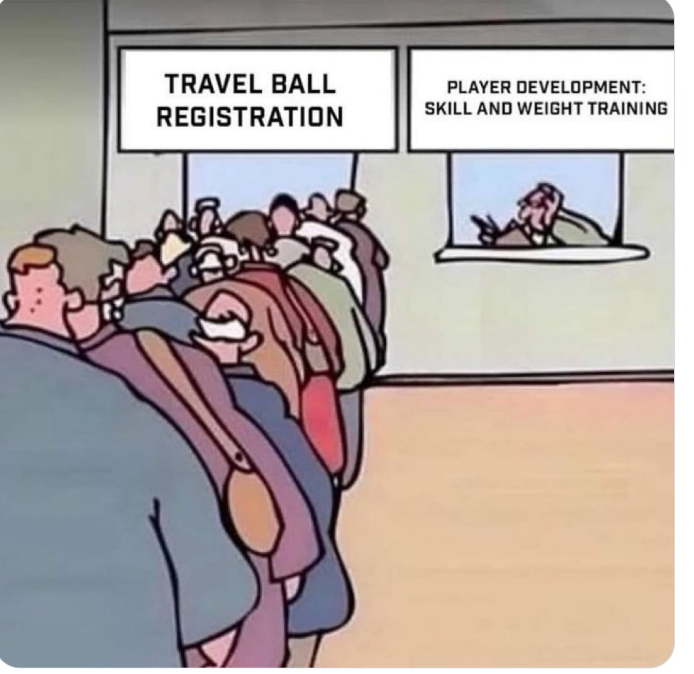 Really feel this meme.  

We think playing travel is important for sure.

However, for every 10 players that ask us what they SHOULD be doing - 9/10 times the answer is the PLAYER DEVELOPMENT by skill and weight training.