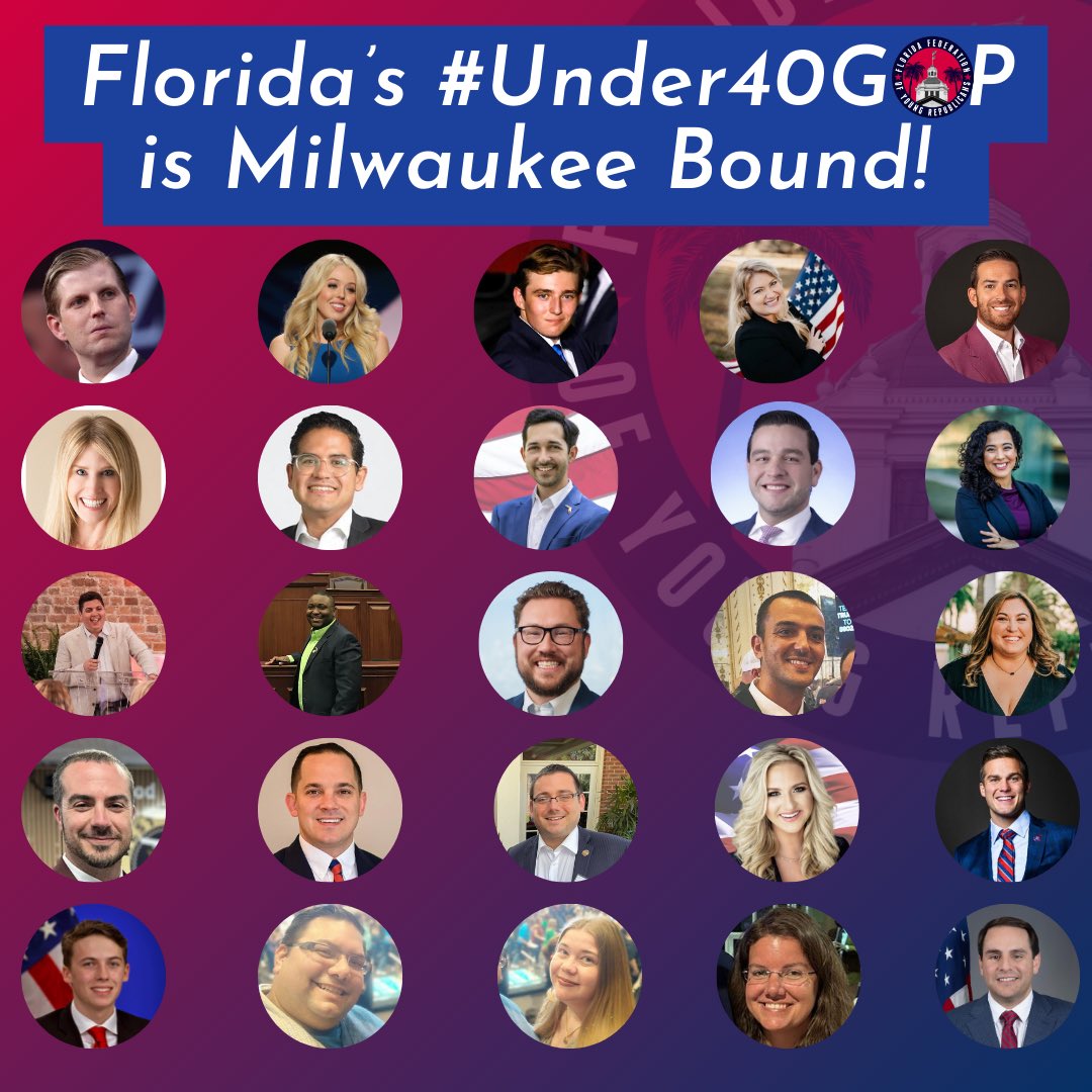 FFYR's tweet photo. From Delegates to Alternate Delegates to Committee Members, Staff, and Volunteers, the #Under40GOP from Florida will be well represented in Milwaukee at the #GOPConvention!

If we missed you, let us know!!

Looking forward to seeing you there! #RNCinMKE https://t.co/O35e4bYkTt