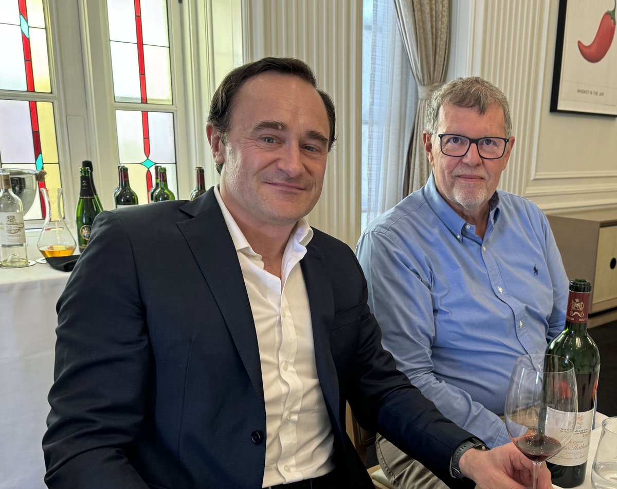 Lunch with Julien de Beaumarchais de Rothschild, Co-Owner of Mouton Rothschild and head Winemaker Jean-Emmanuel Danjoy to catch up on an upcoming “Library” release in Western Canada of older Mouton, Clerc Milon, d’Armailhac and Coutet. #MoutonRothschild #wine #sommelier #bordeaux