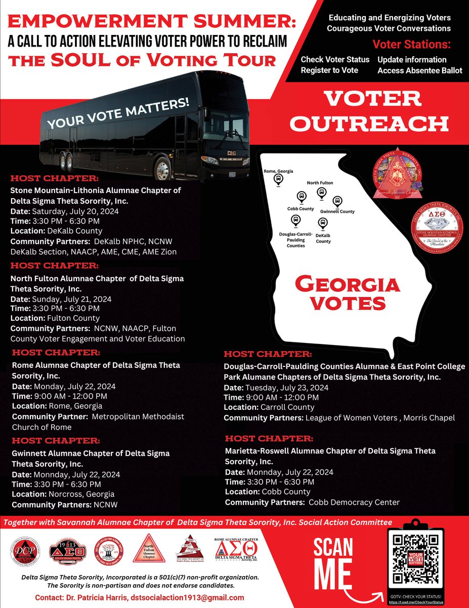 The Empowerment Summer continues with community canvassing from July 20 through Tuesday, July 23. Each tour spot is listed on the flyer! Mark your calendars and meet the tour for Voter Outreach!
Be an informed voter - check your voter status at bit.ly/SM-LAC_CheckYo….