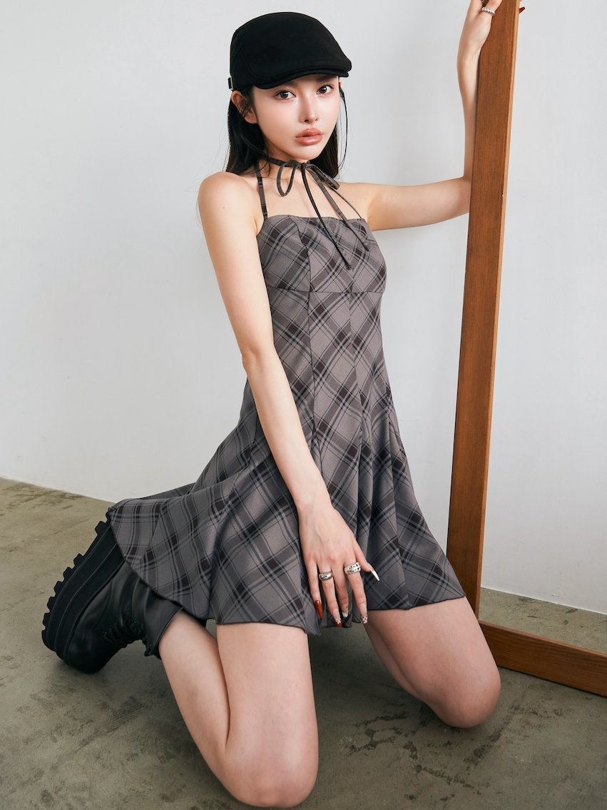 ダーリッチ darich チェックホルターリボンベアミニワンピース RED FL