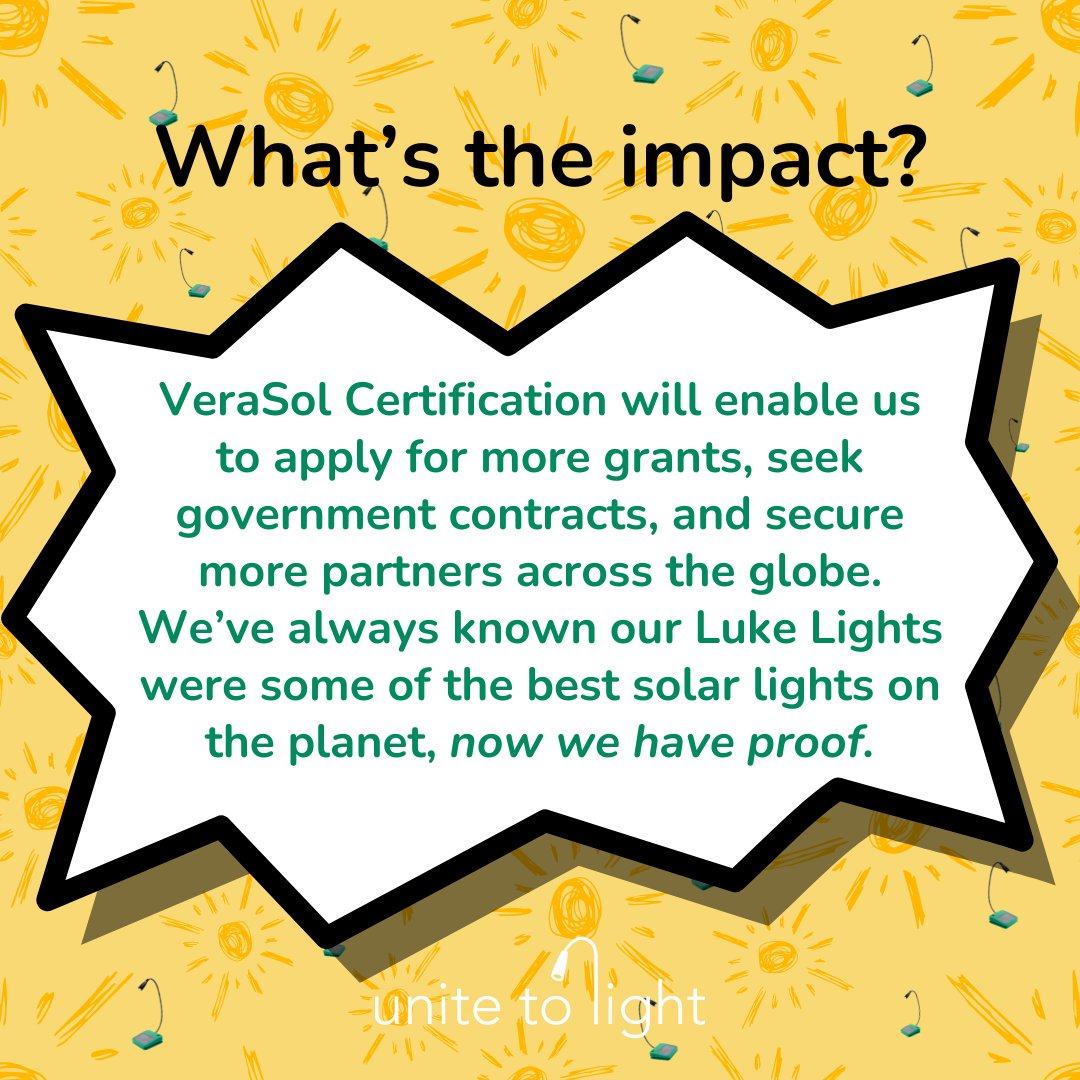 unitetolight's tweet image. The Luke Light has been VeraSol certified to meet IEC TS 62257-9-8 quality standards!

VeraSol supports high-performing, durable off-grid products that expand access to modern energy services. VeraSol is the leading independent quality assurance program for distributed solar  ...