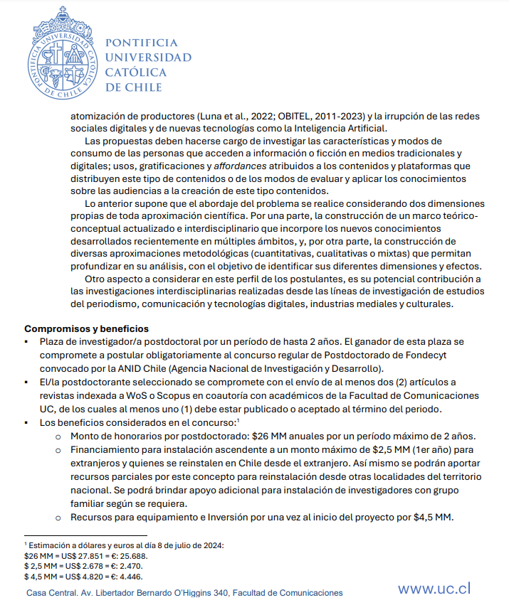 magdalenasaldan's tweet photo. Oportunidad de #postdoc en #comunicación acá en la @fcomuc !!! en las áreas de publicidad/consumo/nuevas tecnologías, y análisis de públicos/usuarios/audiencias. Deadline: 23/08/2024. Difundir please! https://t.co/yJSI4oPefN