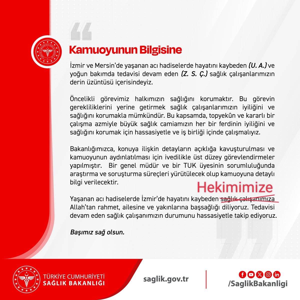 syilmazgil's tweet photo. @saglikbakanligi "Nasıl ki, hakime "adliye çalışanı"
Generale "ordu çalışanı" denilmezse, hekime de "sağlık çalışanı" diyemezsiniz. 
"Hekimimize" diyeceksiniz. https://t.co/Kr13EfmEVY