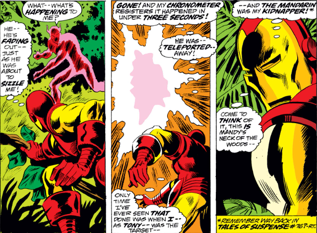 MarvelADay's tweet photo. #MarvelADay #IM68 In the midst of battle, Sunfire is teleported away. Tony recognizes this particular tech as the work of the Mandarin &amp; follows the trace radiation he detects back to his enemy's lair. - crs https://t.co/CjjrgiBolV