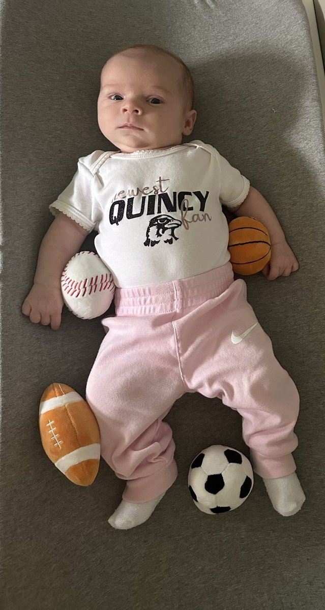 Klara has her “game face” on and is ready to cheer on the <a href="/QUHawks/">Quincy Hawks</a>! 

Thank you <a href="/Debbyrabe13/">Debby Rabe</a> and <a href="/Josh_Rabe_13/">Josh Rabe</a> for the perfect onesie