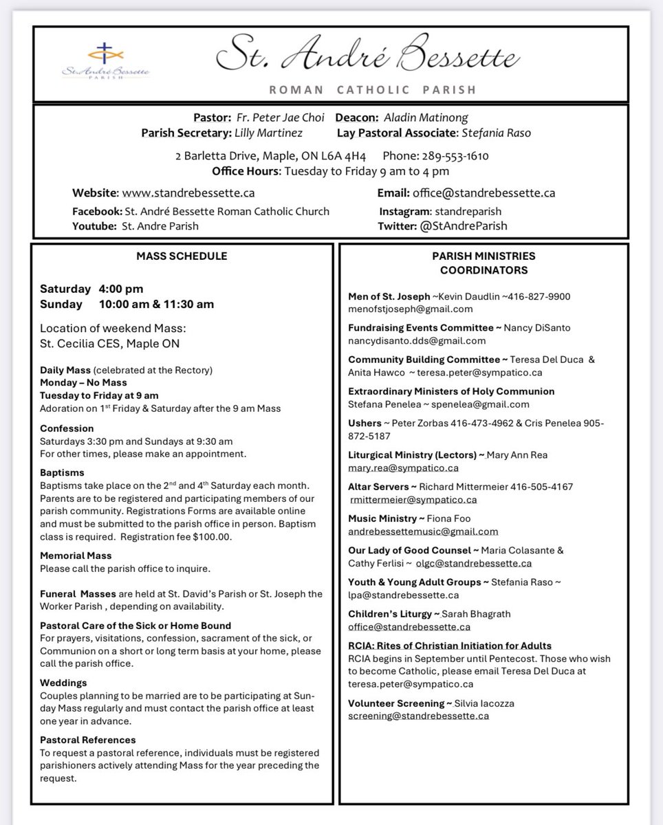 Keeping you informed: Week of July 13-19
<a href="/StCecilia_ycdsb/">St. Cecilia</a> 
<a href="/sra_ycdsb/">St. Raphael the Archangel C.E.S.</a> 
<a href="/WomenofthewordT/">Women of the Word To</a> 
<a href="/angelasaggese9/">Angela SAGGESE</a> 
<a href="/WigstonJennifer/">Jennifer Wigston 🙏🏼 📿 🛐 🇺🇦</a> 
<a href="/archtoronto/">Archdiocese of Toronto</a>