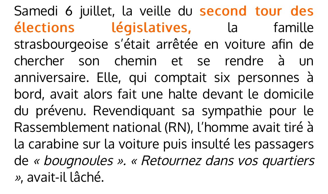 On vit dans un pays où tu risques une peine plus lourde si t’es un récidiviste qui vole un jus d’orange que si t’es un récidiviste raciste qui tire à la carabine sur une famille musulmane, dont un bébé de 11 mois, en criant « sale bougn*ule ».