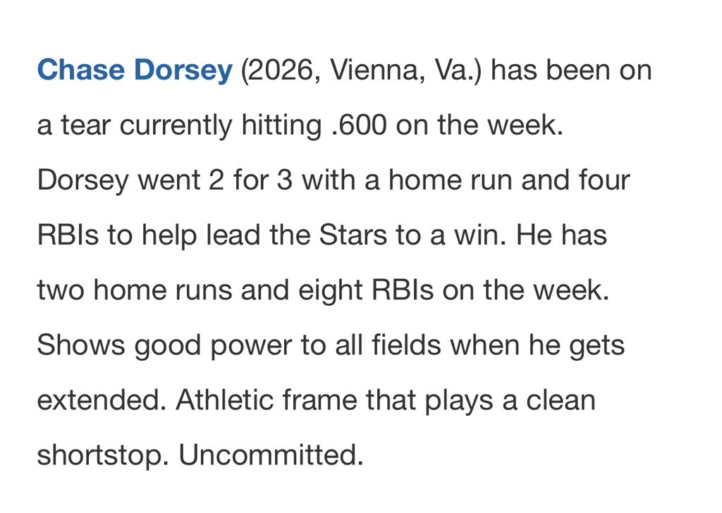 STARSBASEBALLVA's tweet photo. Day 4 Scout Notes from the PG 2024 WWBA 16u National Championship, showcasing @_ChaseDorsey_ 📝⚾️🔥
#starsshowcasebaseball⭐️
@PerfectGameUSA @PG_Scouting @PG_Uncommitted @colangelobasbll
@athletesaddict @Dilly_Dally12 https://t.co/942Bdj1ZwK