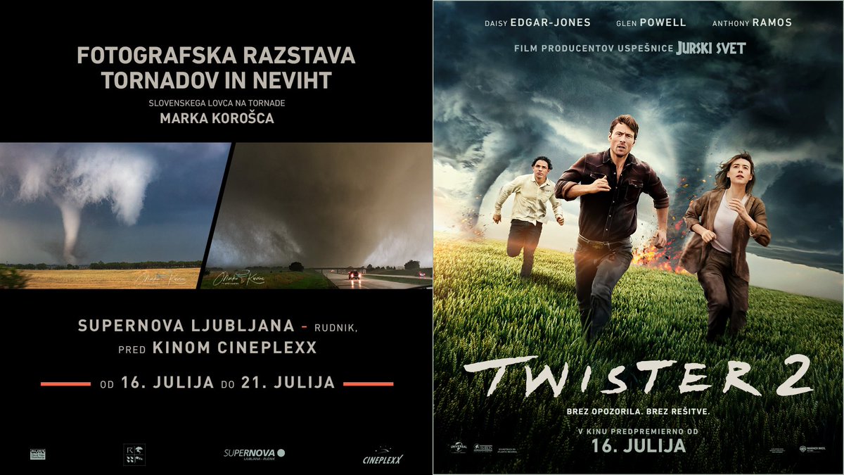 V torek, 16.7. ob 20h, končno dolgo pričakovana premiera novega filma Twister 2 🌪

V sodelovanju z Blitz Slovenija pripravljam razstavo mojih fotografij tornadov v ZDA, ki bo postavljena v Supernova Ljubljana - Rudnik, pred kinom Cineplexx.

Never.Stop.Chasing! 🤘🏻