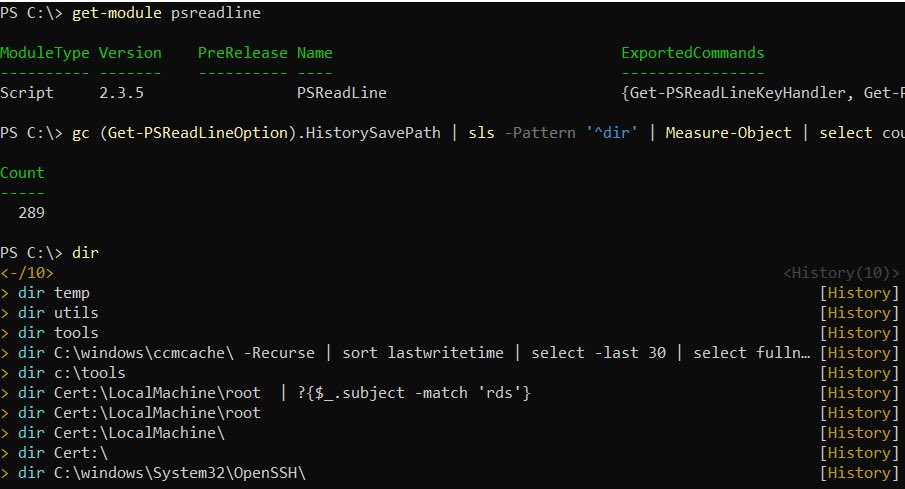 How can we get more than 10 prediction results in listview from [History] ? only mentioned in PSReadLine release blog posts ? I have 2.3.5 and it shows only 10 in ListView <a href="/PowerShell_Team/">The PowerShell Team</a> <a href="/StevenBucher13/">Steven Bucher</a>